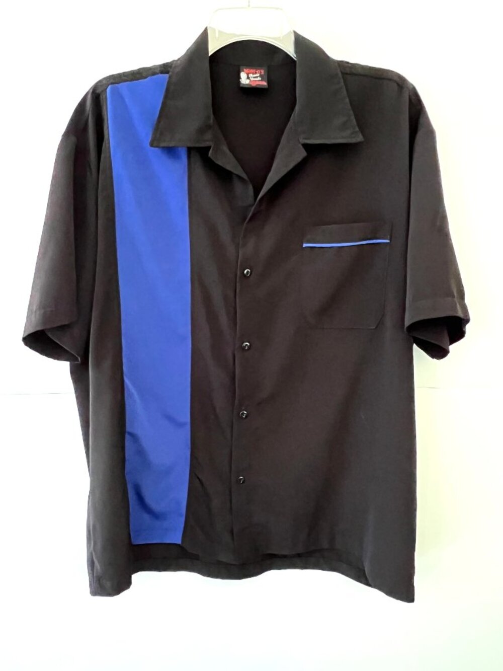 Daddy-O's Bowling Rockabilly Shirt, Black w/ Blue Stripe Blue, Size 2 XL